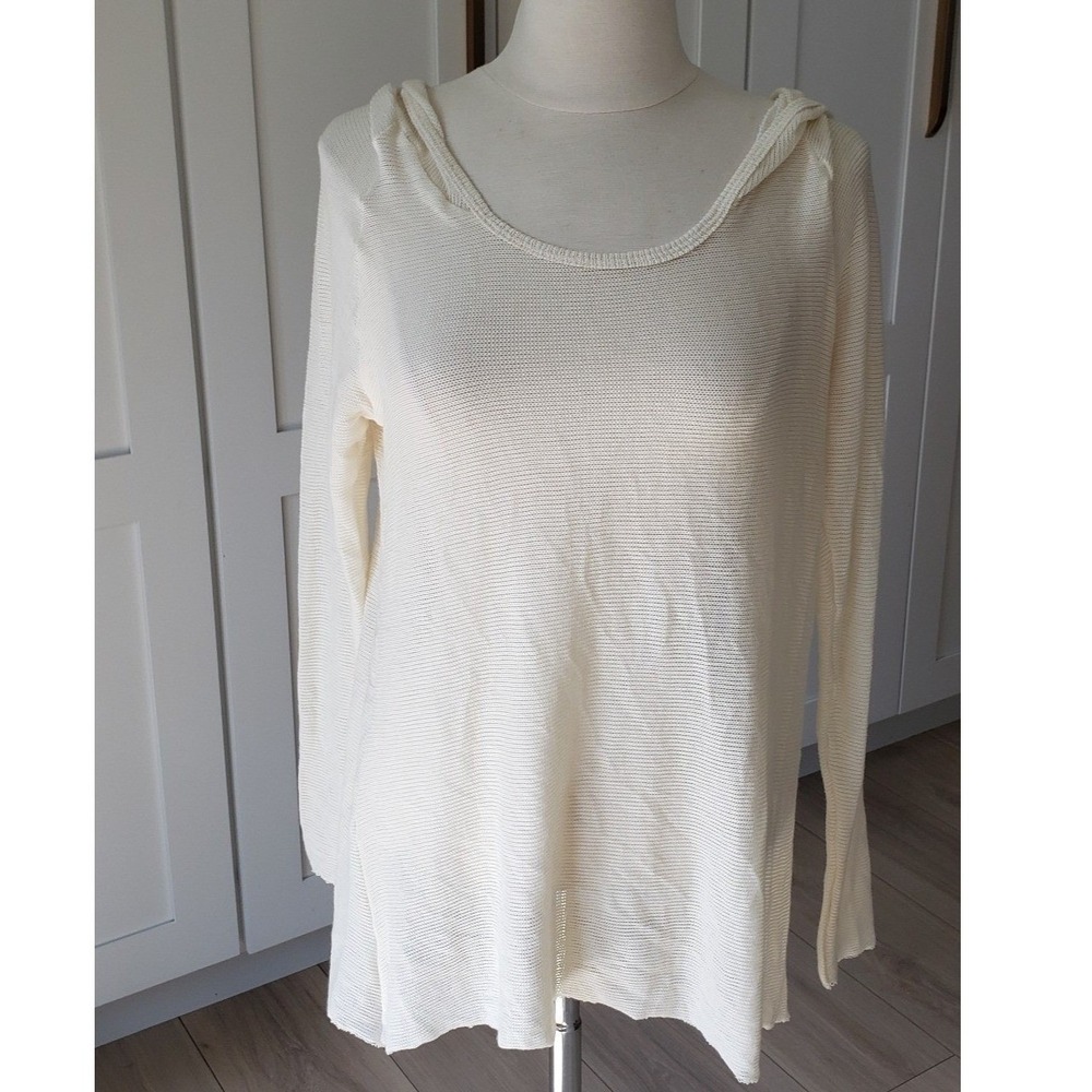 Lauren Moshi Top Womens S Cream Hooded Sweater Knit Lightweight Pullover Shirt